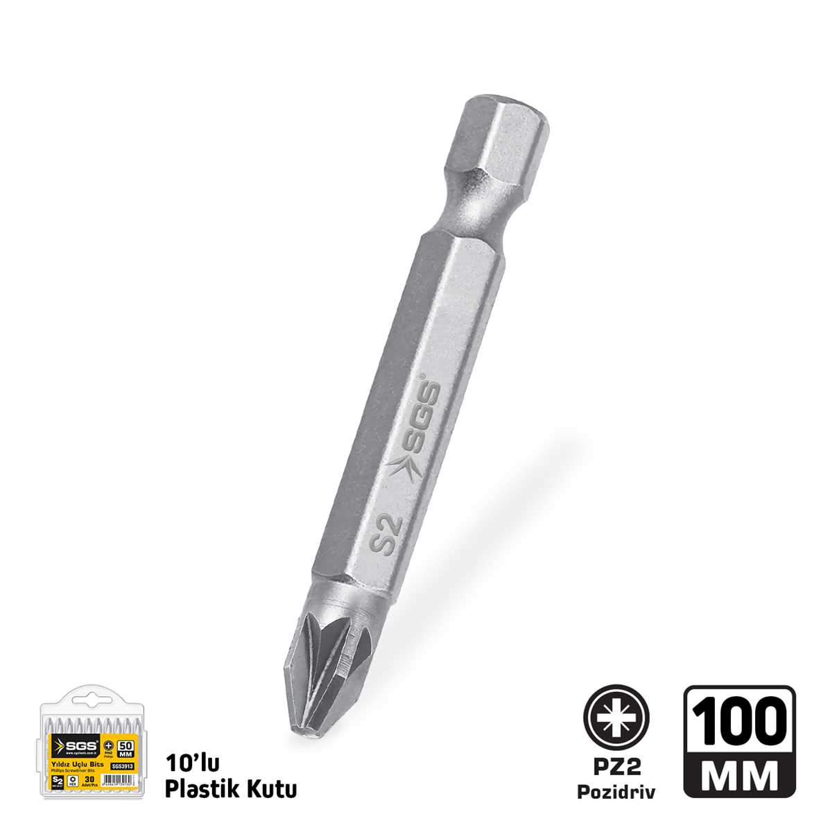 POZİDRİV UÇLU BİTS S2 PZ2*100mm Sand-Pro Series